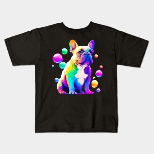 French Bulldog Colorful Art Bubbles Painting Kids T-Shirt